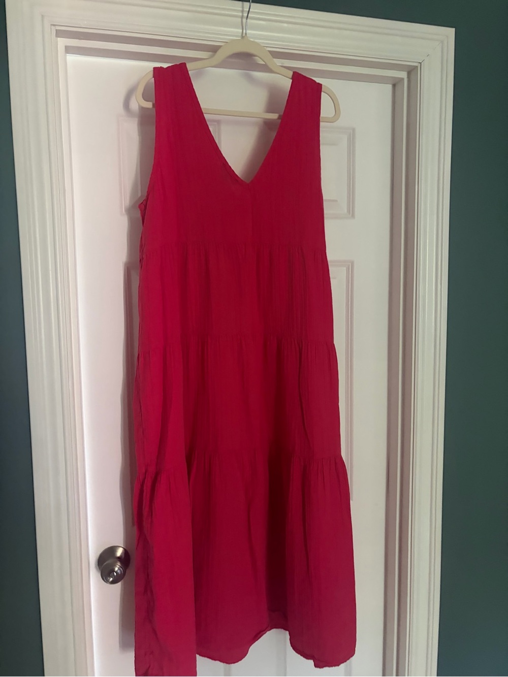 Quince Organic Cotton Gauze Tiered Maxi Dress Hot Pink V-Neck Sleeveless XL